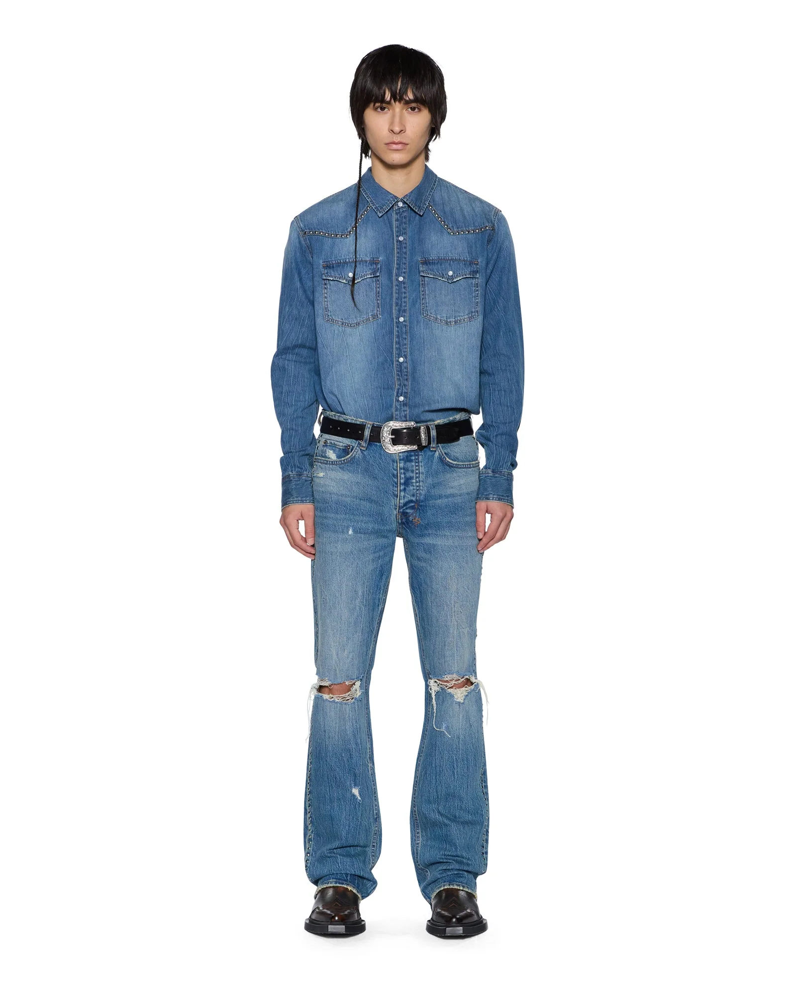 WHIPLASH LS SHIRT TEXAS BLUE STUDDED