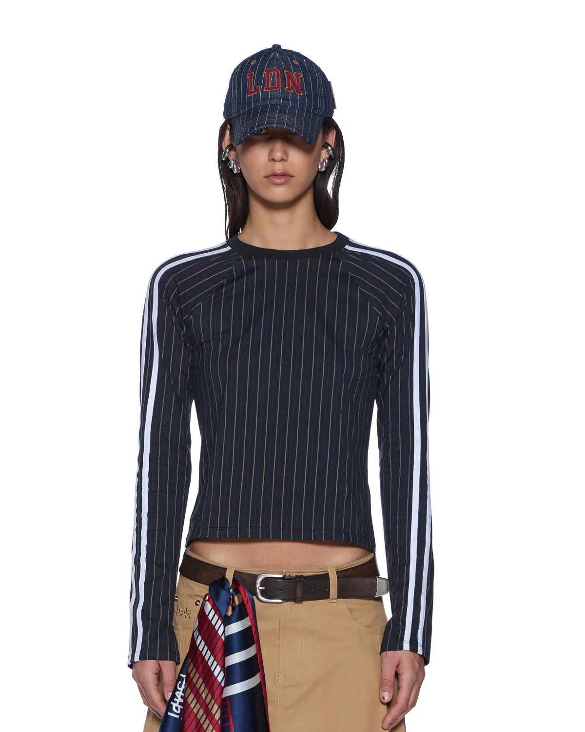 PORTER LS TOP BLACK PINSTRIPE