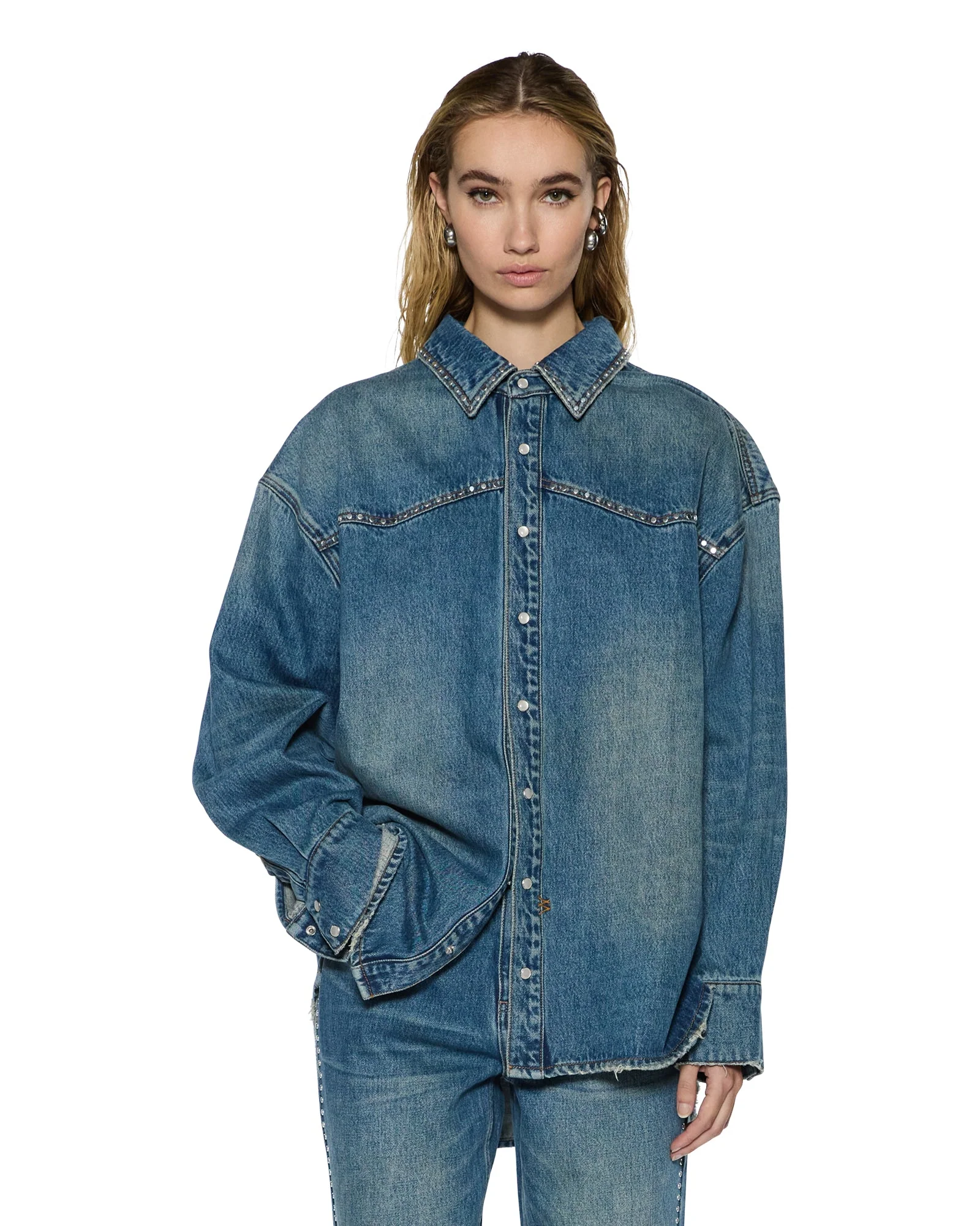 OVERSIZED LS SHIRT TEXAS BLUE STUDDED
