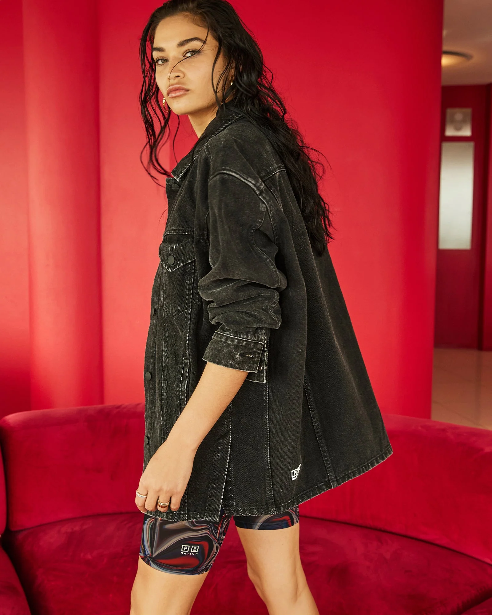 KSUBI X P.E NATION TRUCKER JACKET NOIR