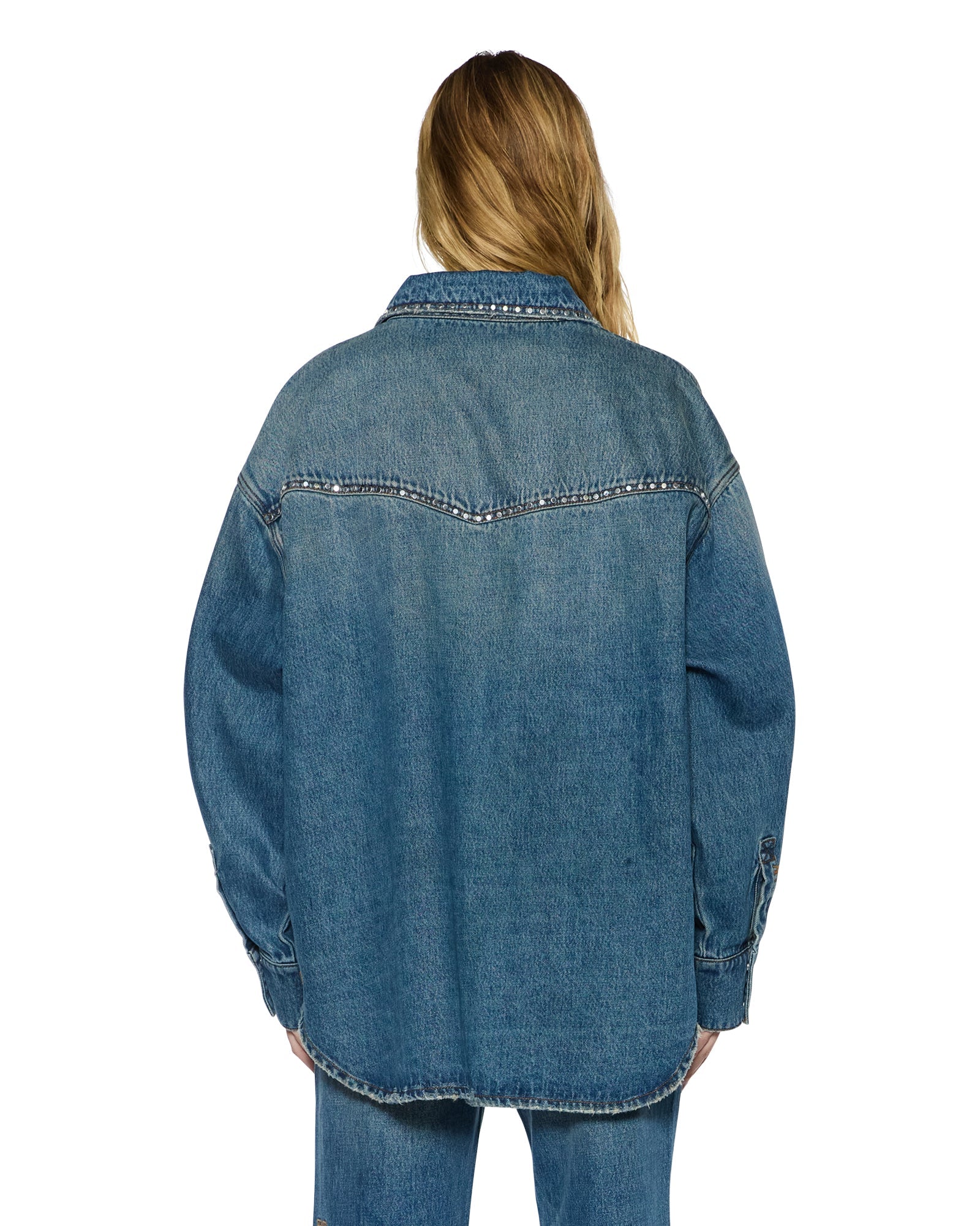 OVERSIZED LS SHIRT TEXAS BLUE STUDDED