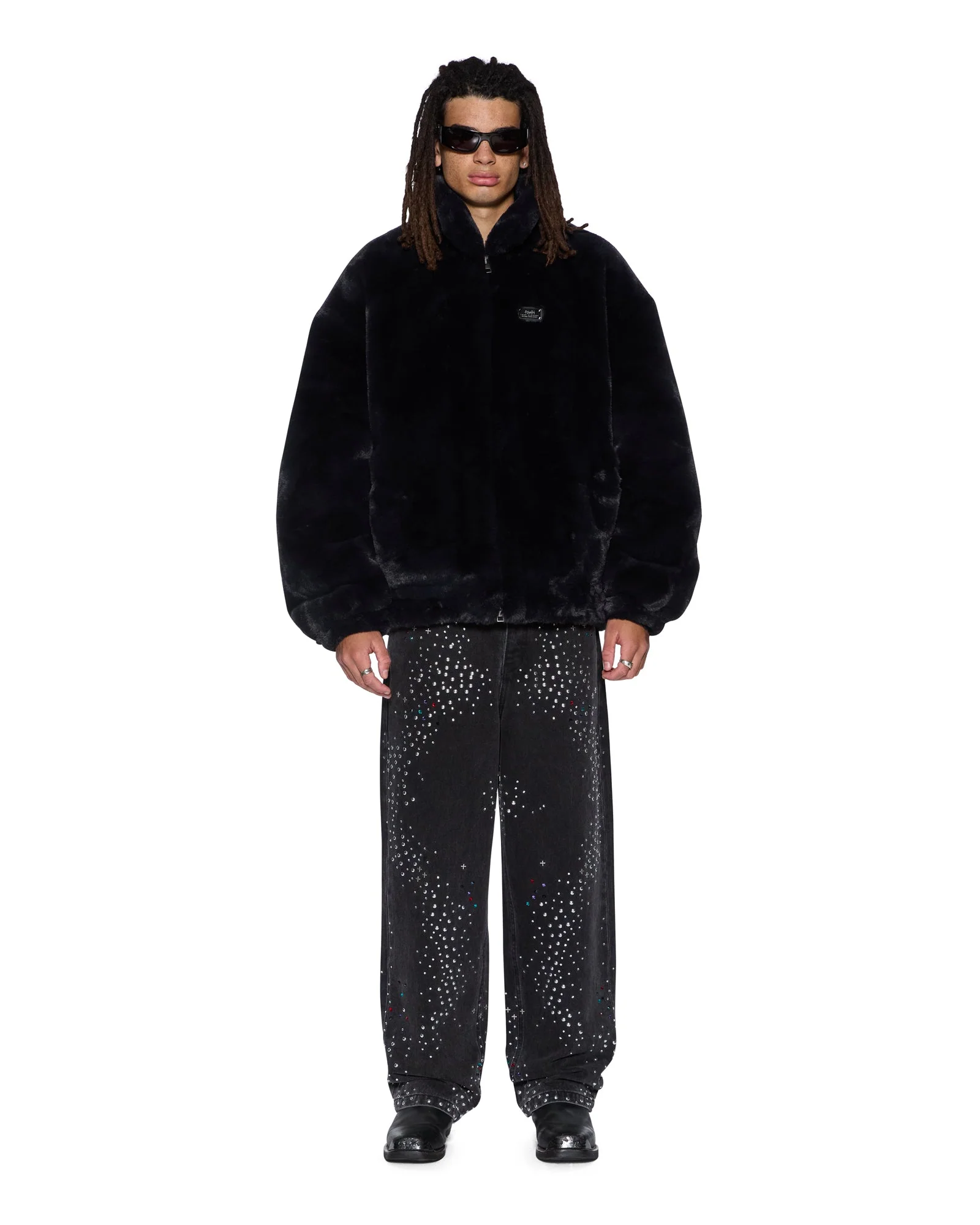 HUSSLE FAUX FUR JACKET BLACK