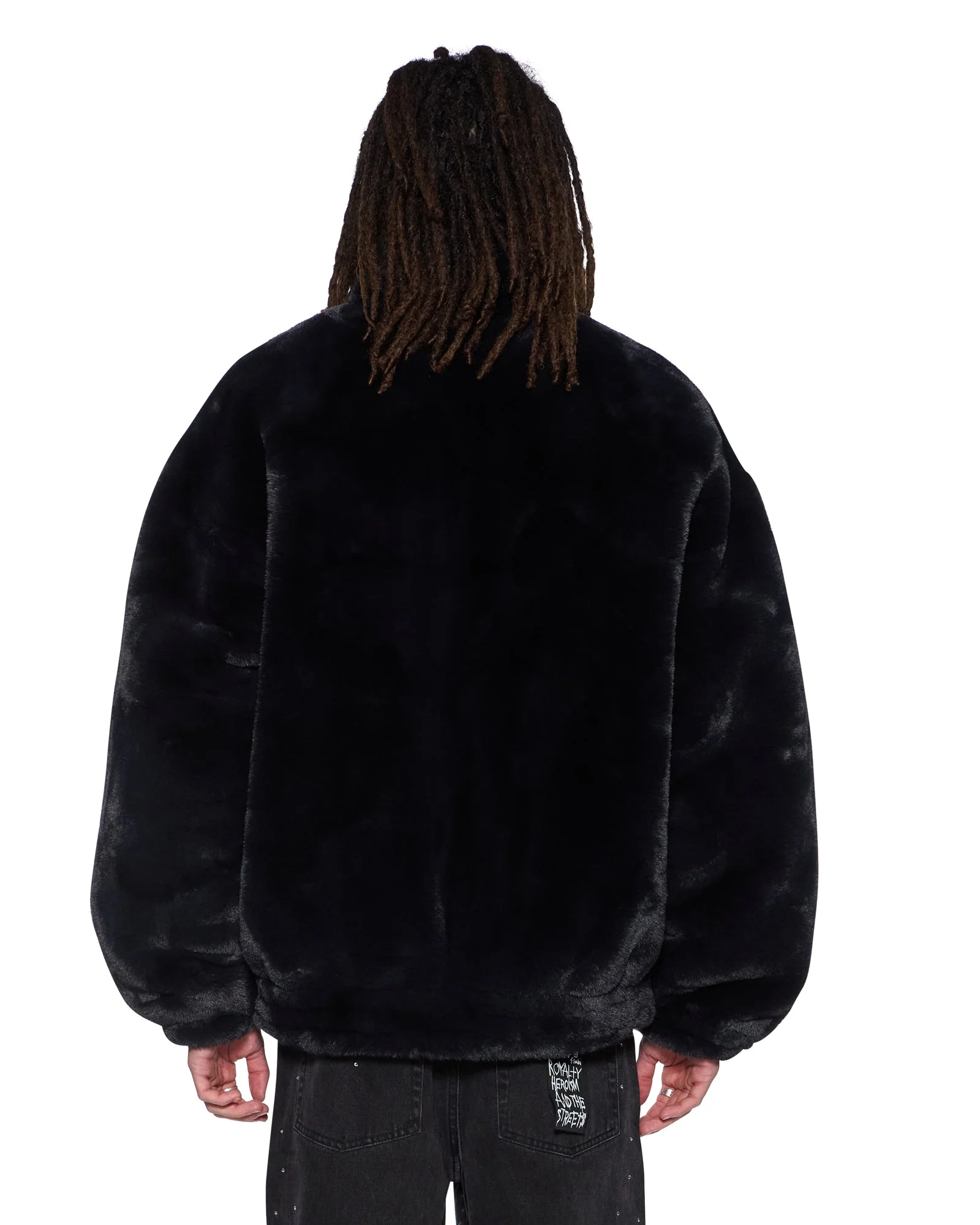 HUSSLE FAUX FUR JACKET BLACK