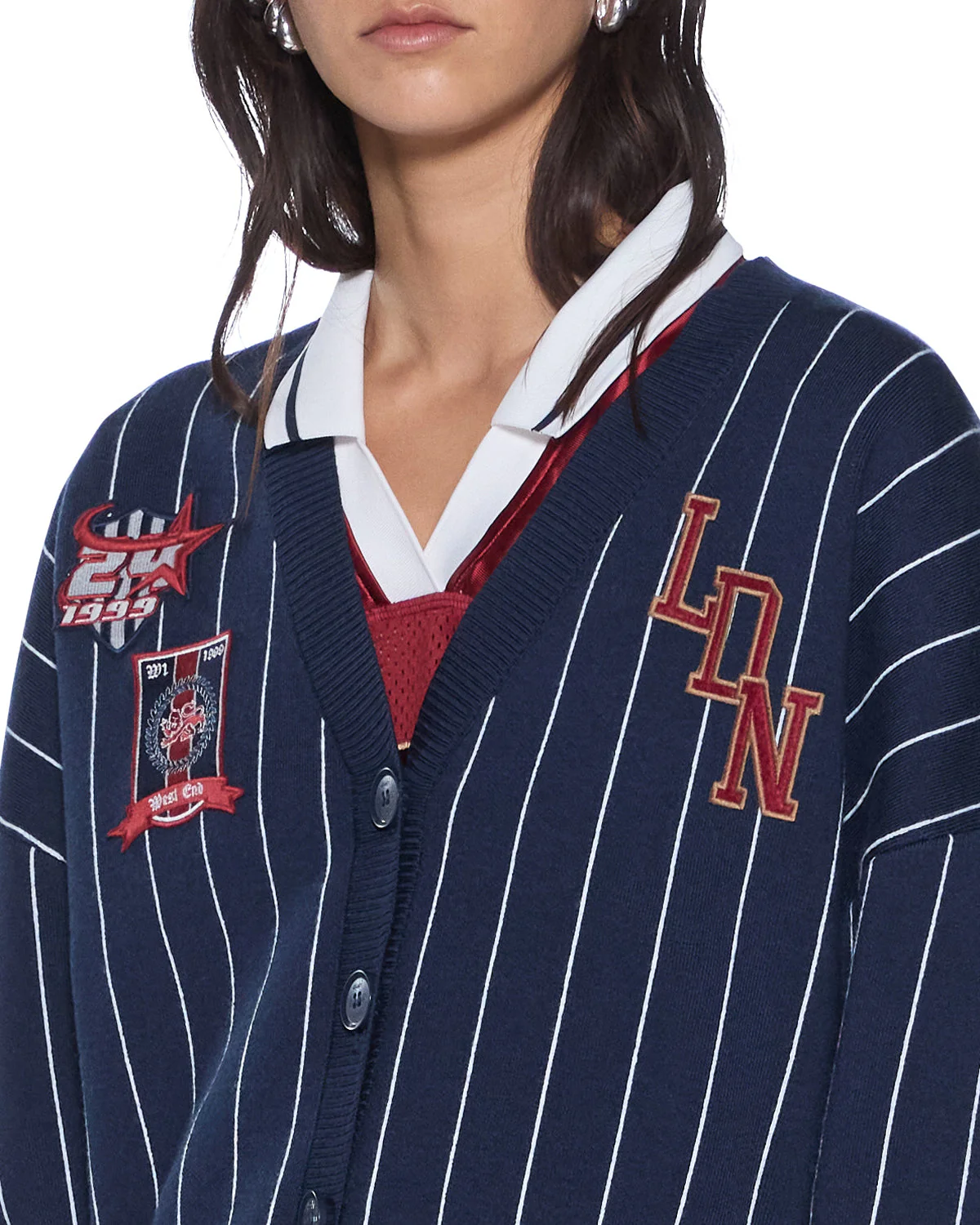 DEAN CARDIGAN NAVY PINSTRIPE