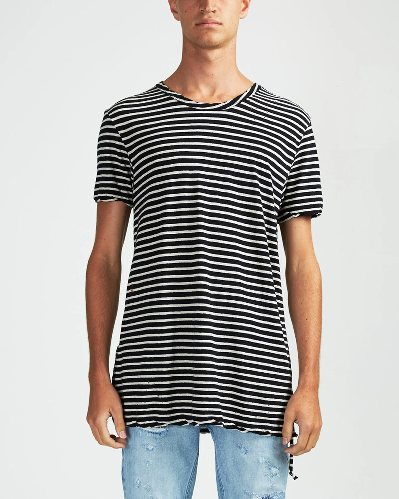SINISTER SS TEE B&W STRIPE