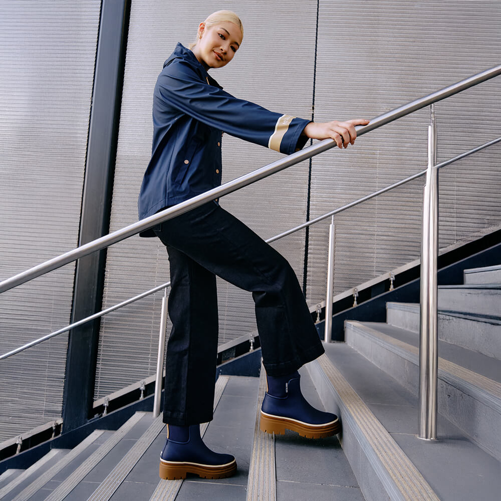 Merry People X Karen Walker Tully Boot French Navy & Tan