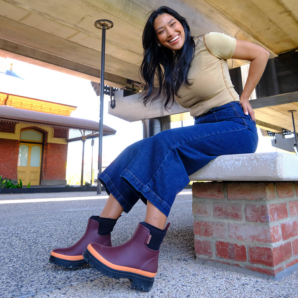 Tully Boot Plum & Neon Orange