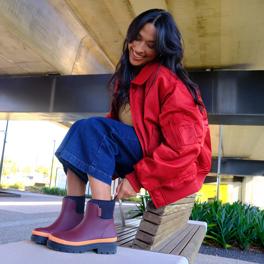 Tully Boot Plum & Neon Orange