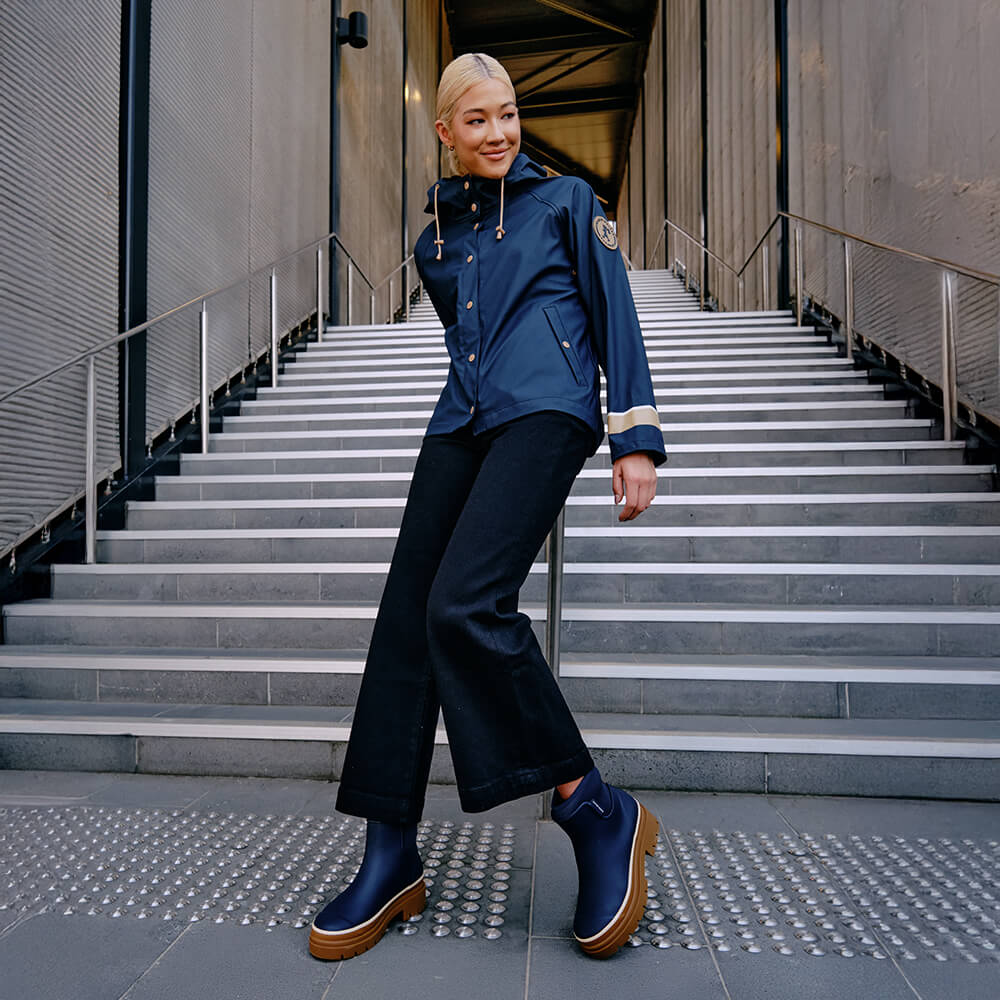 Merry People X Karen Walker Rain Jacket French Navy & Tan