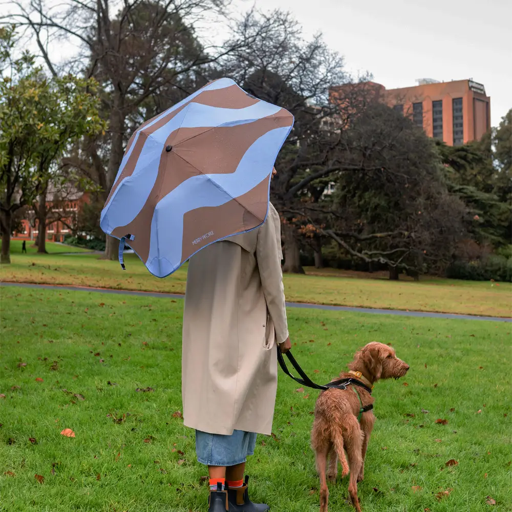 Merry People X Blunt Metro Umbrella Chestnut & Ice Blue Wave