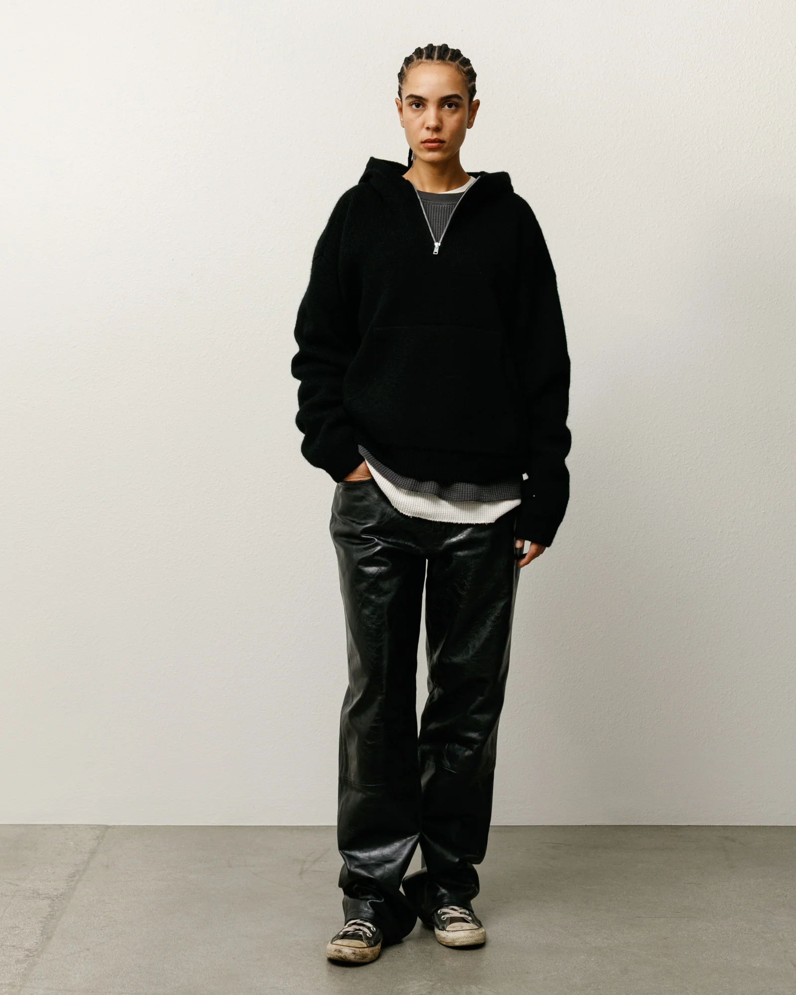 QUARTER ZIP KNIT HOODIE