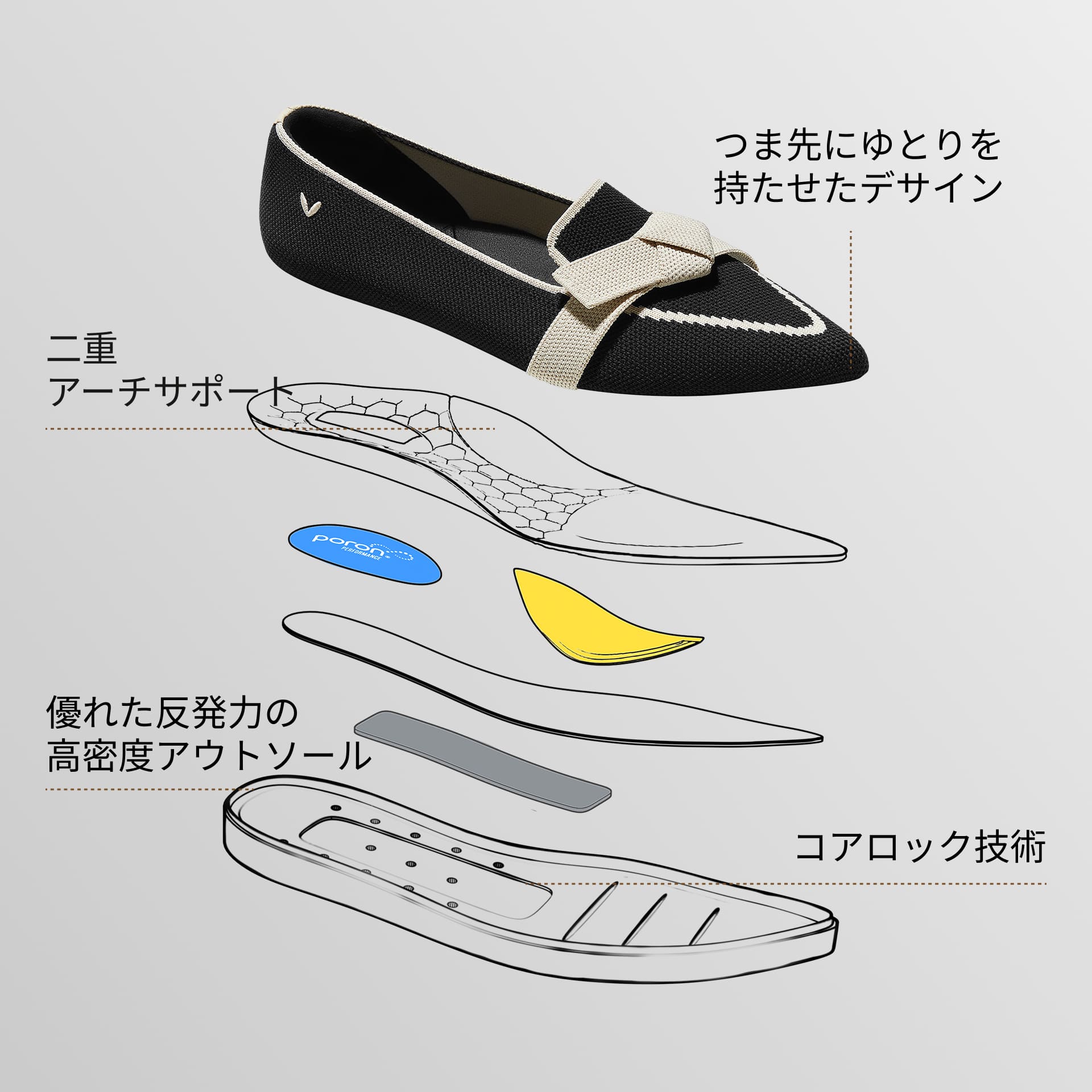 [Valentina] 撥水加工 ポインテッドトゥ リボン付き ローファー