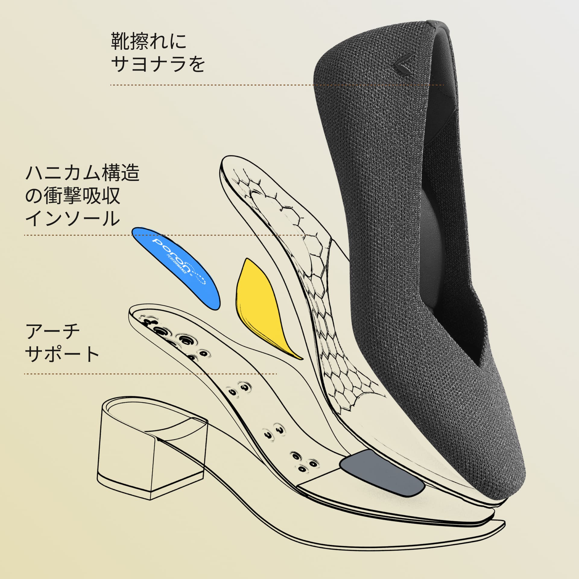 [Megan]  スクエアトゥ  ストレスフリー ブロックヒール