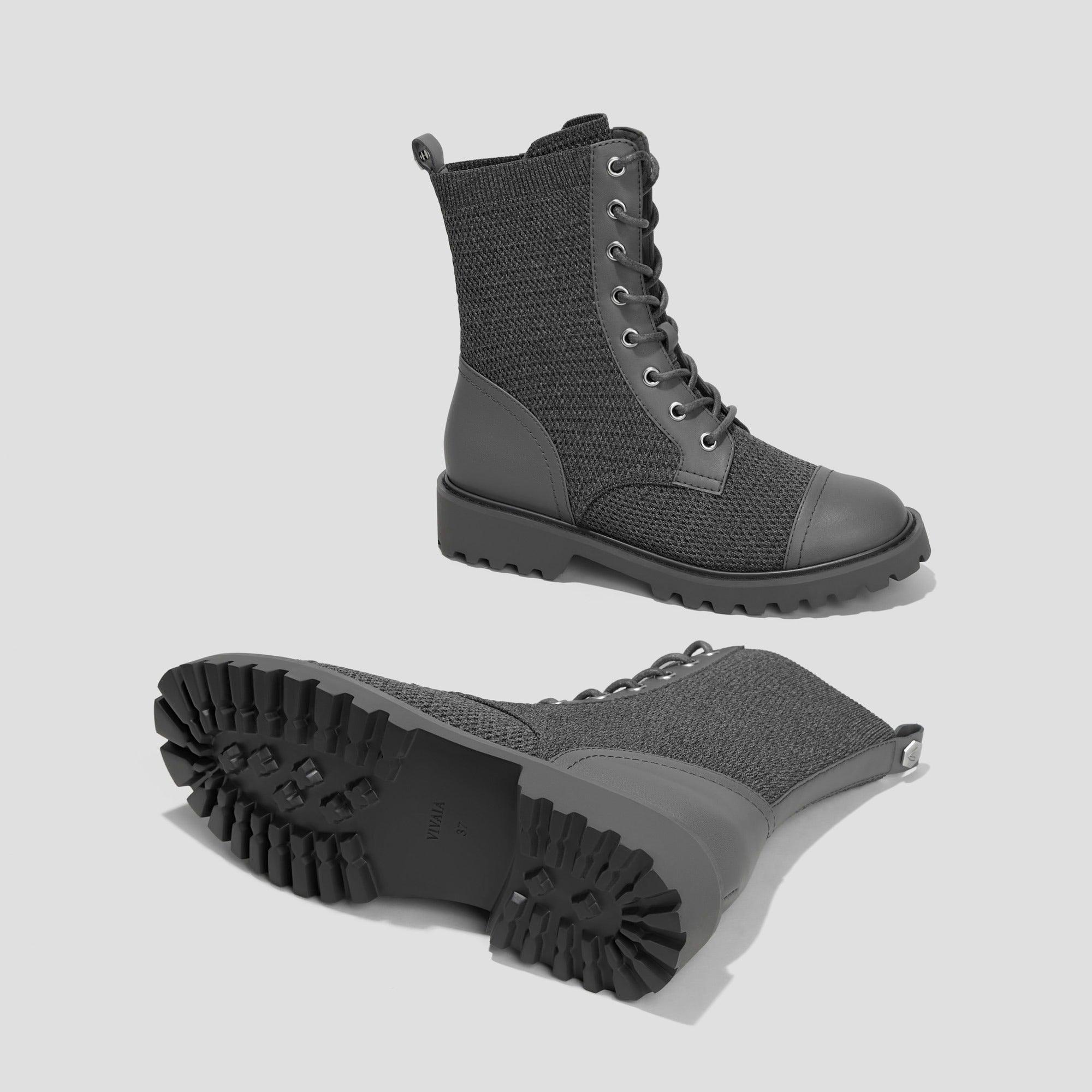 [Florence] ラウンドトゥ 撥水加工 ラグソール レースアップ アンクルブーツ