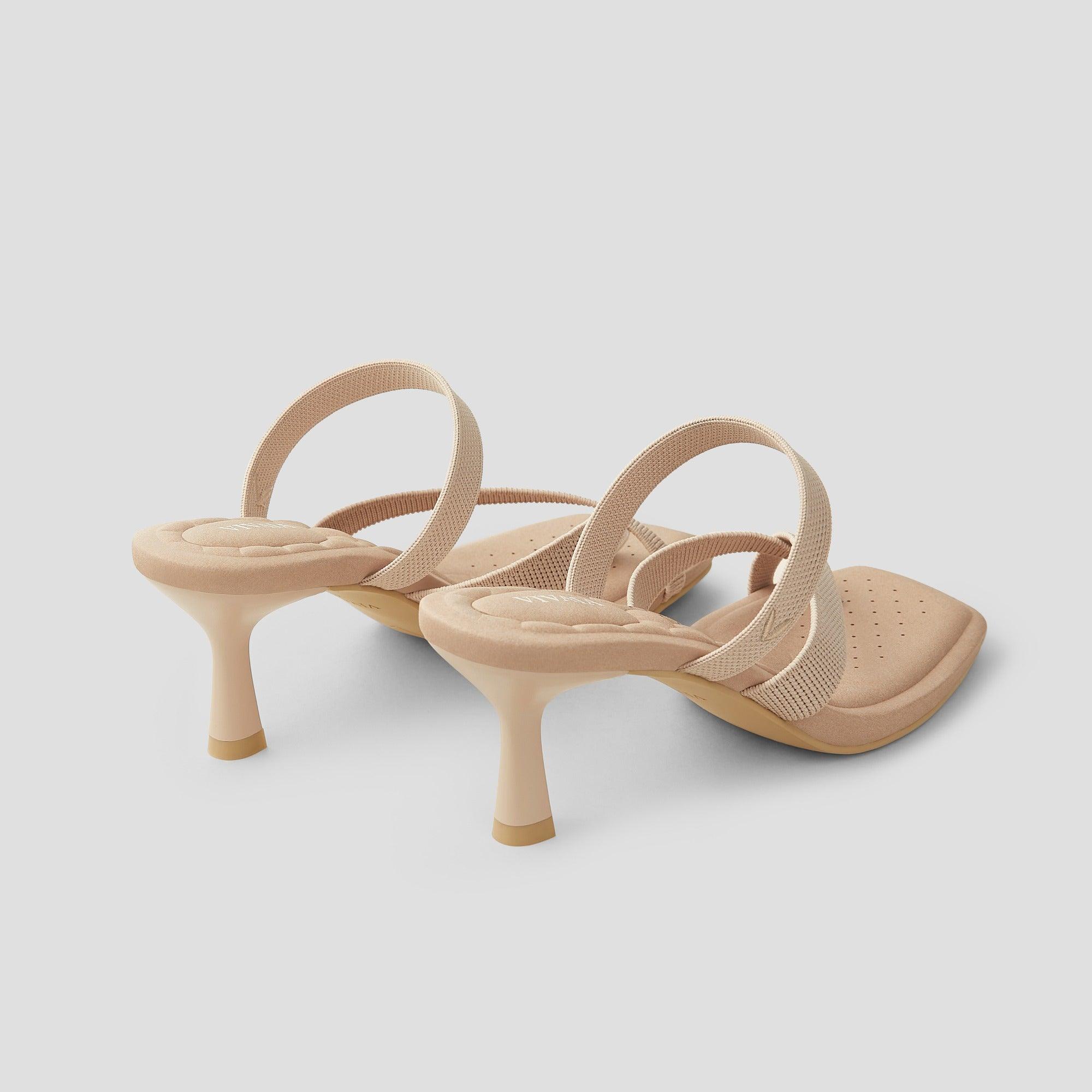 [Alina] スクエアトゥ キトゥンヒール ストラッピー サンダル