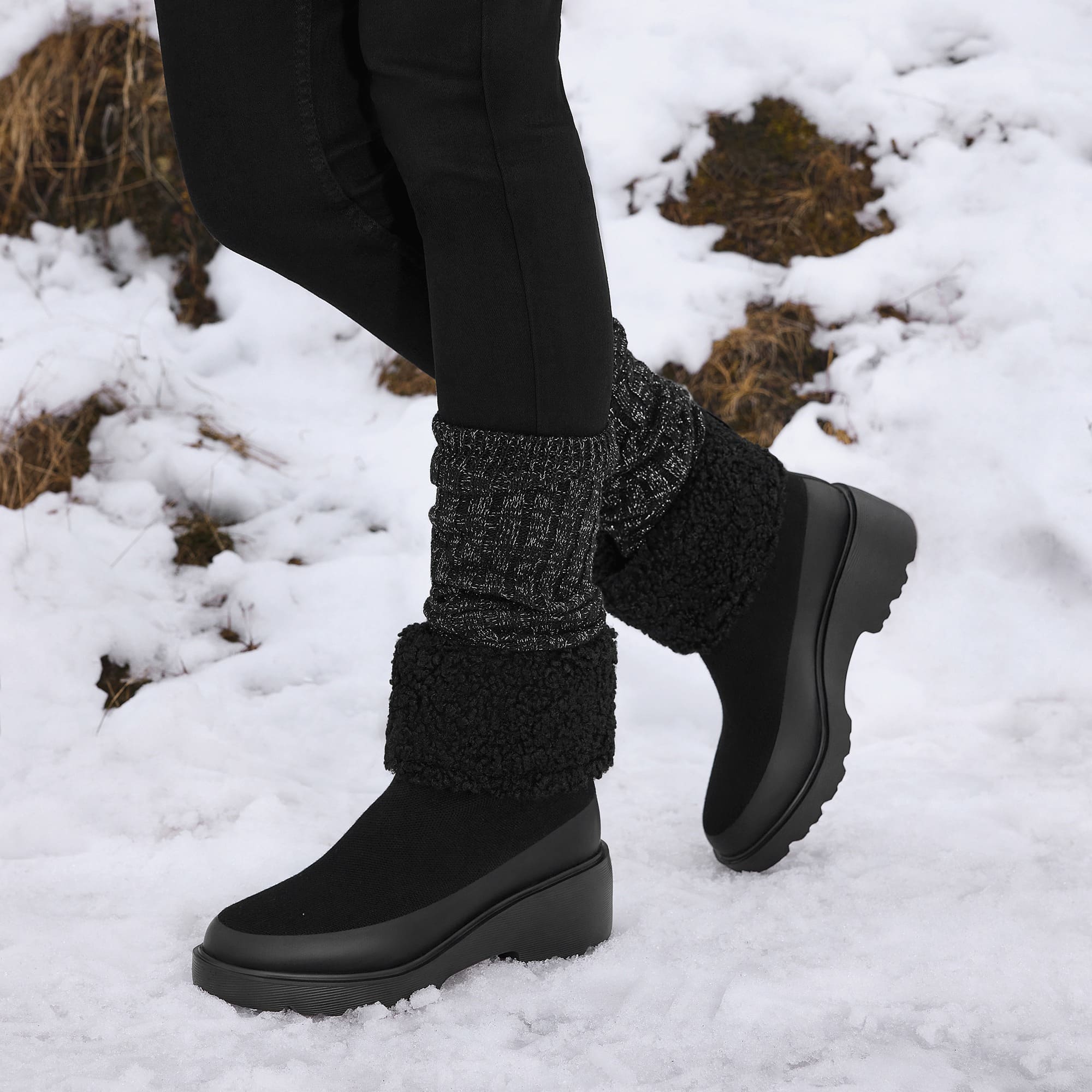 [Elaine] フォー・ファー プラットフォーム チャンキー ウェッジブーツ