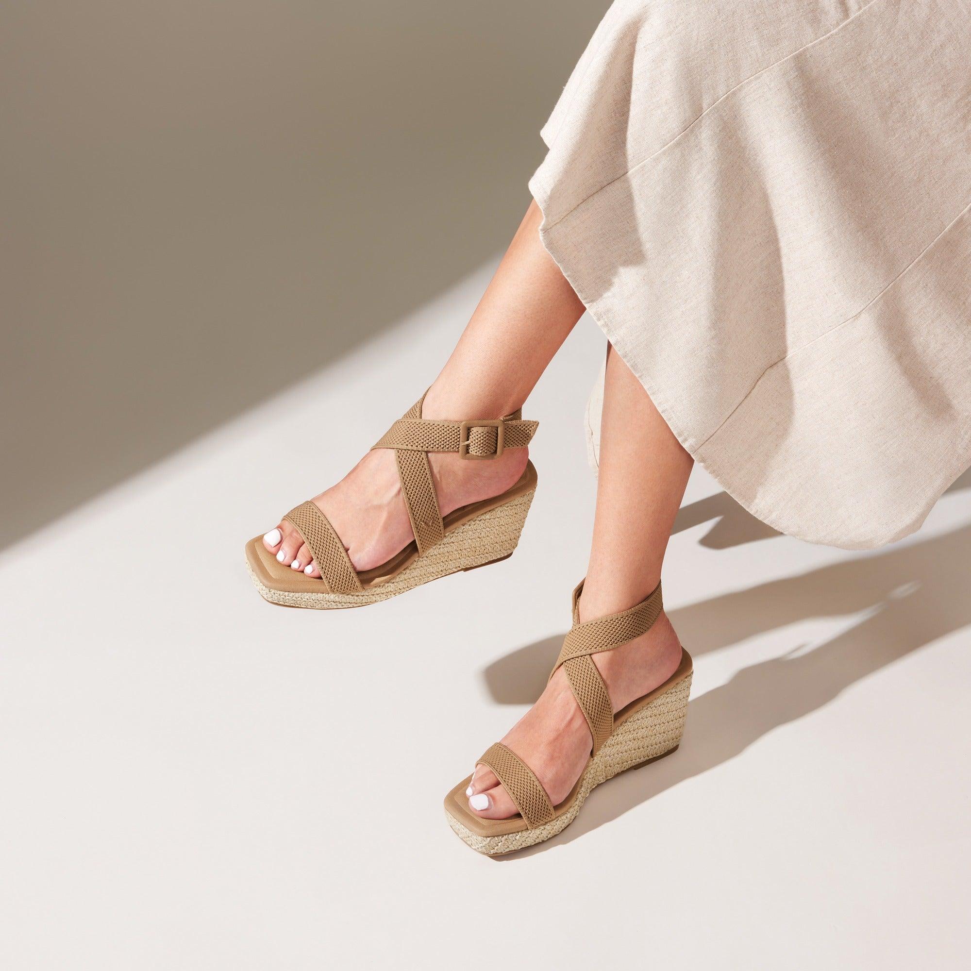 [LYLA]スクエアトゥ スリングバック ウェッジ サンダル