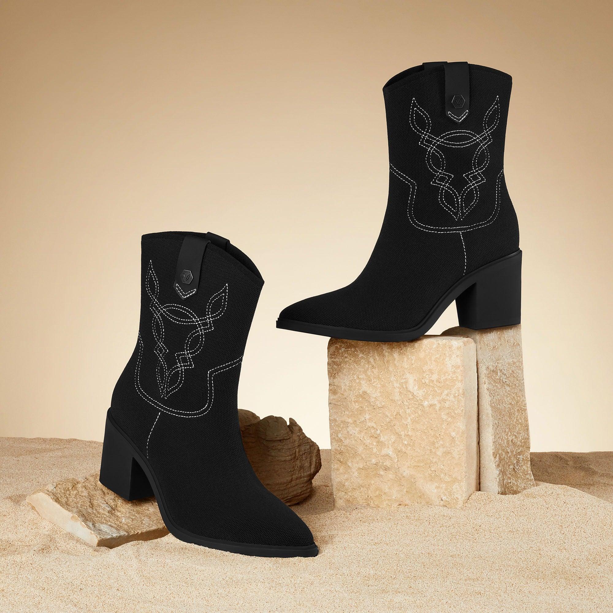 [Wesley] ポインテッドトゥ 撥水加工 ウエスタンアンクルブーツ