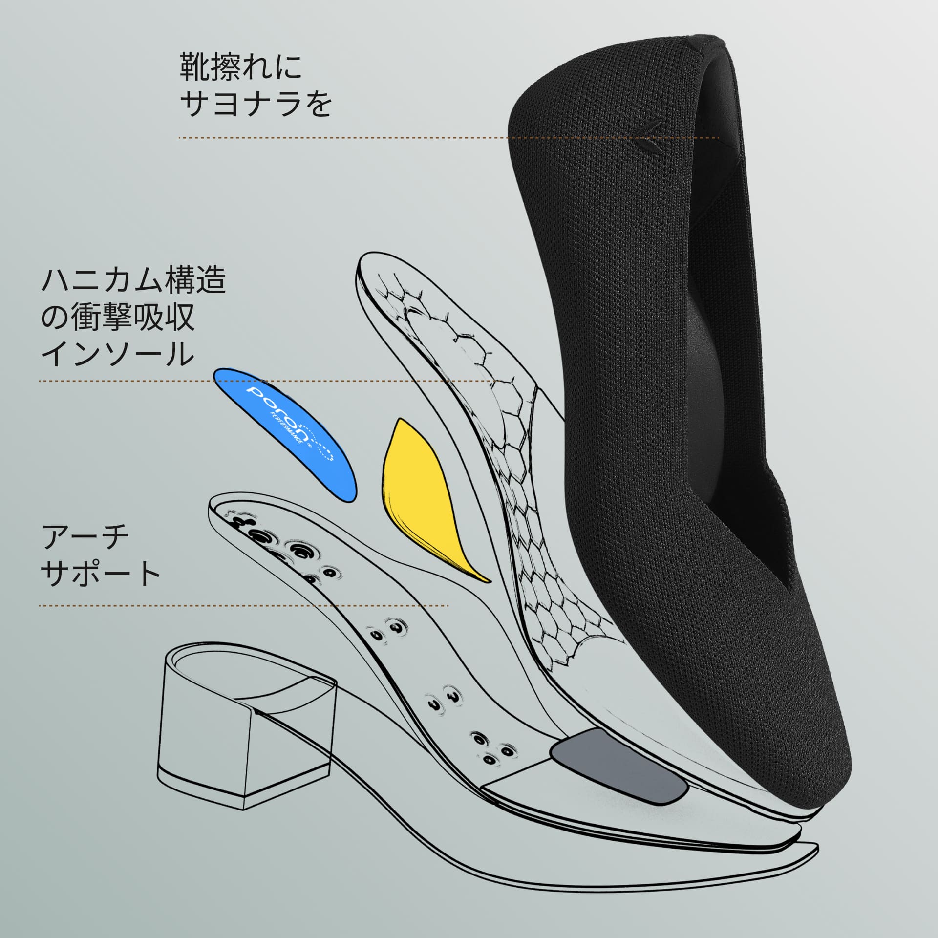 [Megan] スクエアトゥ ストレスフリー ブロックヒール