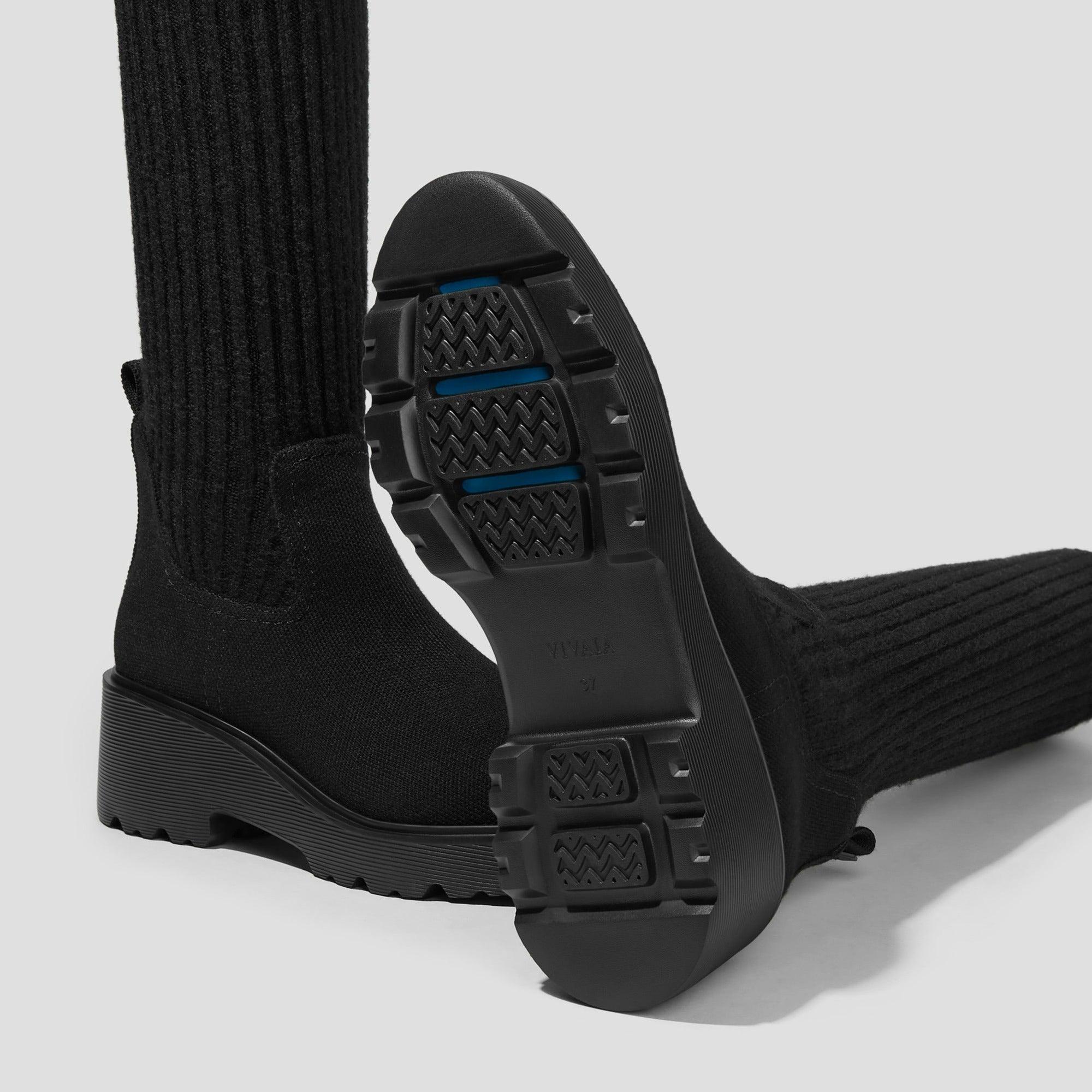 [Eduarda] ラウンドトゥ 撥水加工 ニーハイ プラットフォーム チャンキー ウェッジブーツ