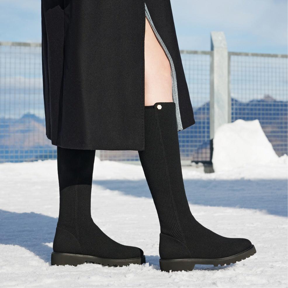 [Filipa] ラウンドトゥ 撥水加工 ストレッチ ロングブーツ