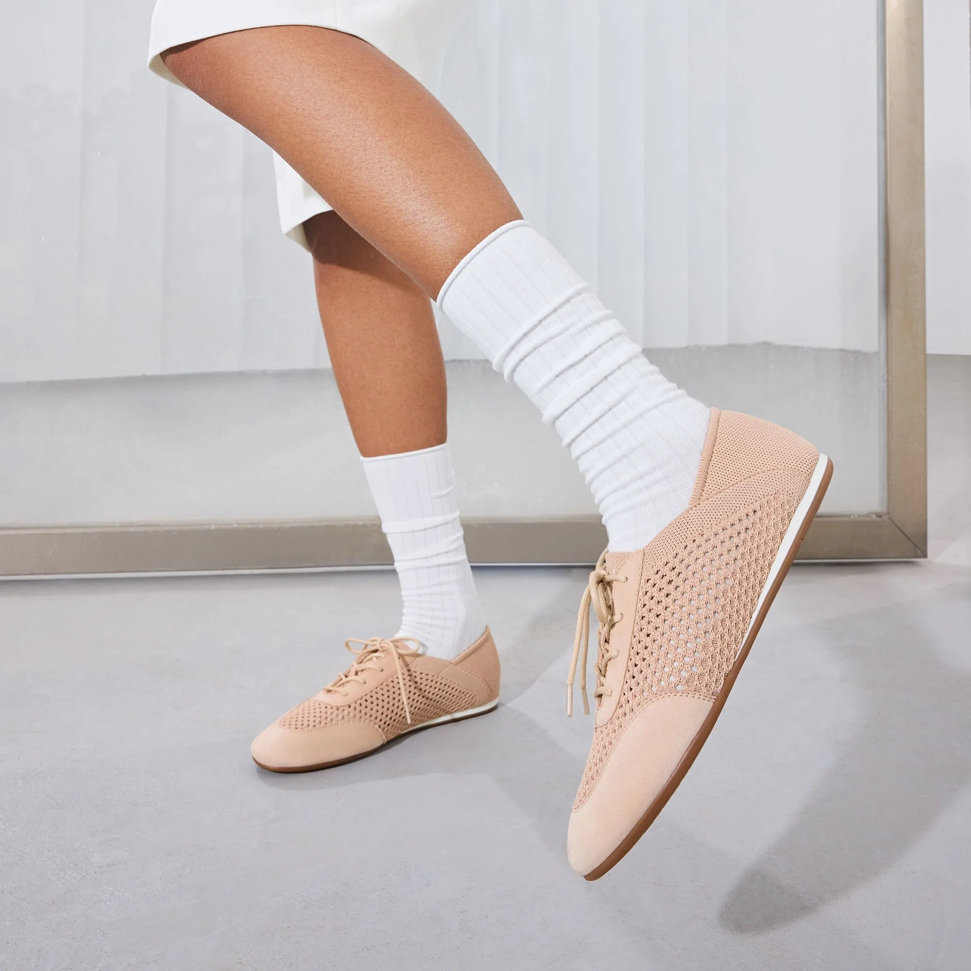 [Yara] アーモンドトゥ メッシュ バレエスニーカー