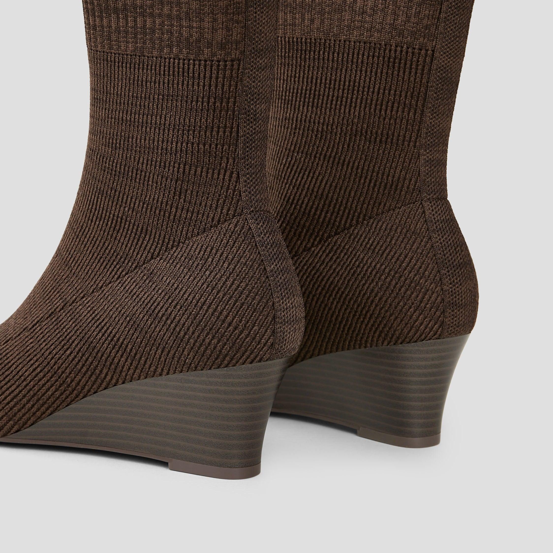 [Margot Wedge Bootie] スクエアトゥ 撥水加工 ウェッジ ショートブーツ