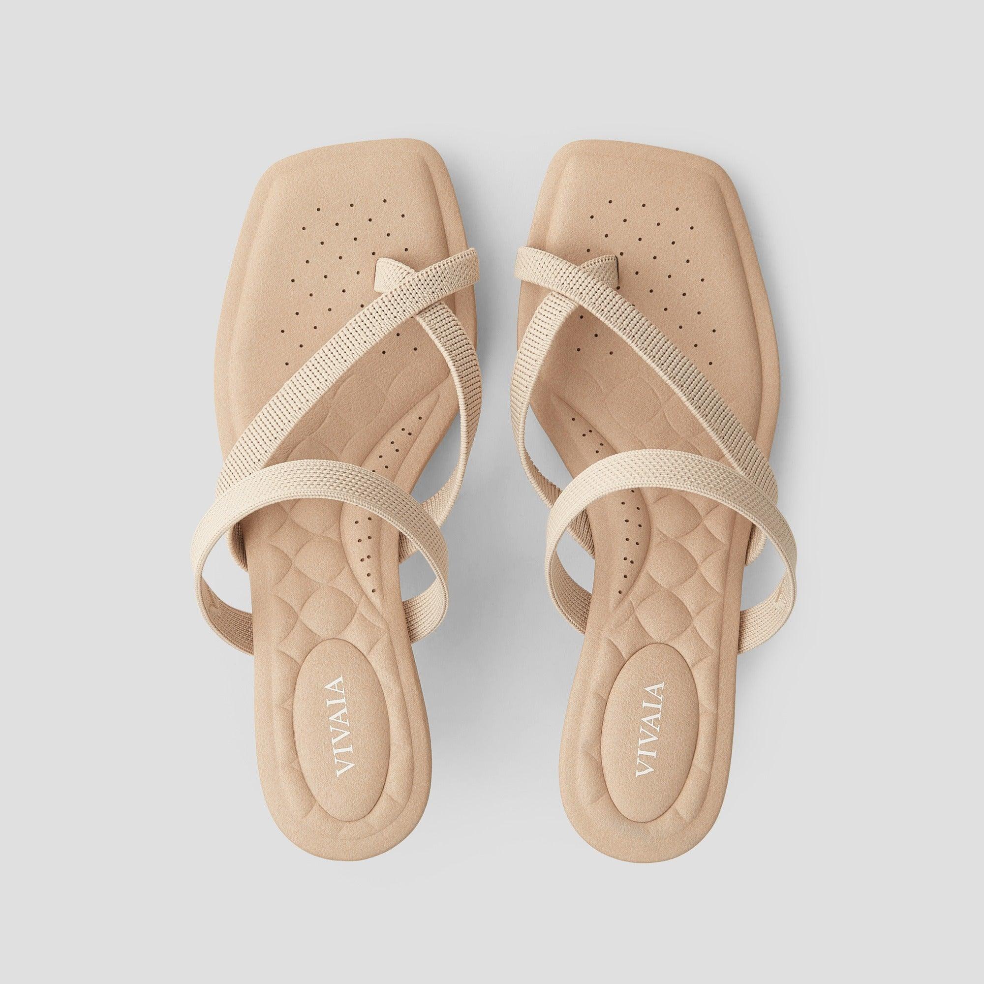 [Alina] スクエアトゥ キトゥンヒール ストラッピー サンダル