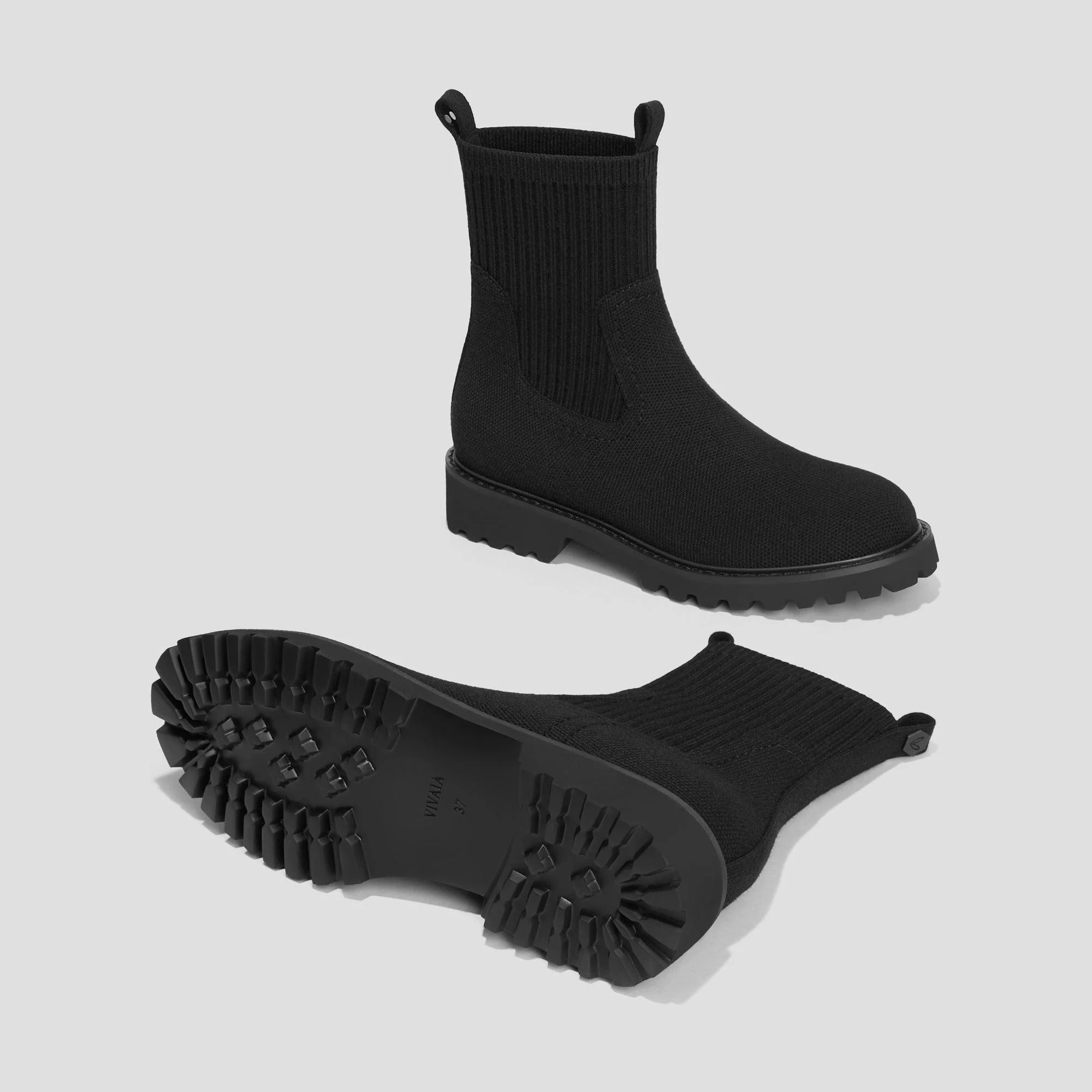 [Flora] ラウンドトゥ 撥水加工 ラグソール アンクルブーツ