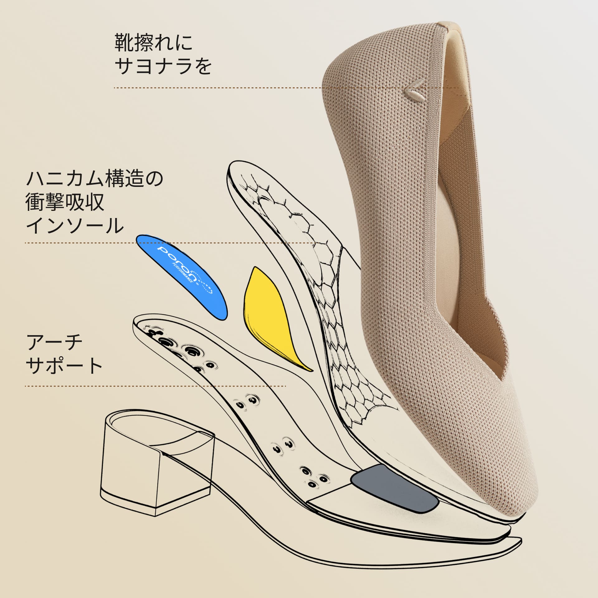 [Megan]  スクエアトゥ  ストレスフリー ブロックヒール