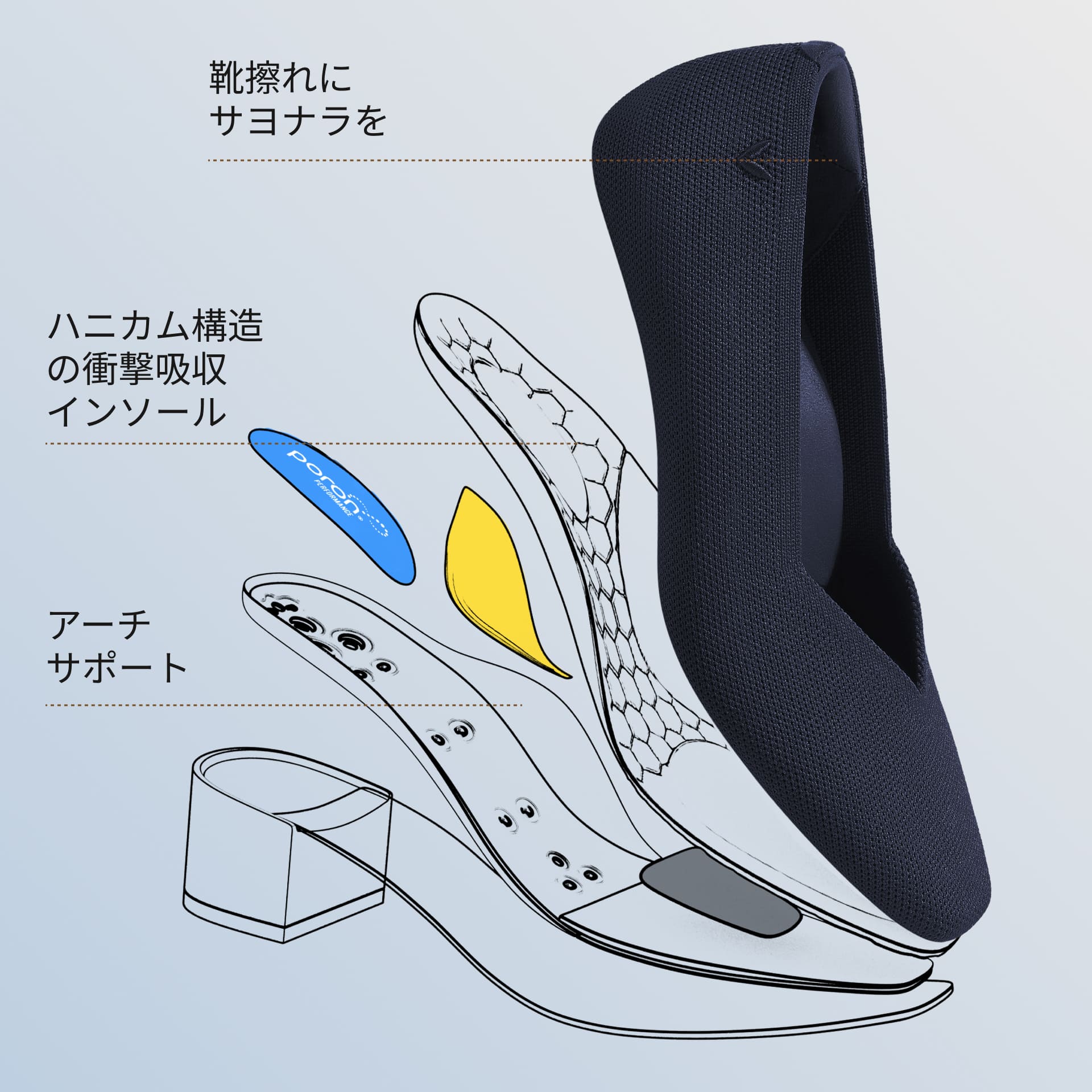 [Megan]  スクエアトゥ  ストレスフリー ブロックヒール