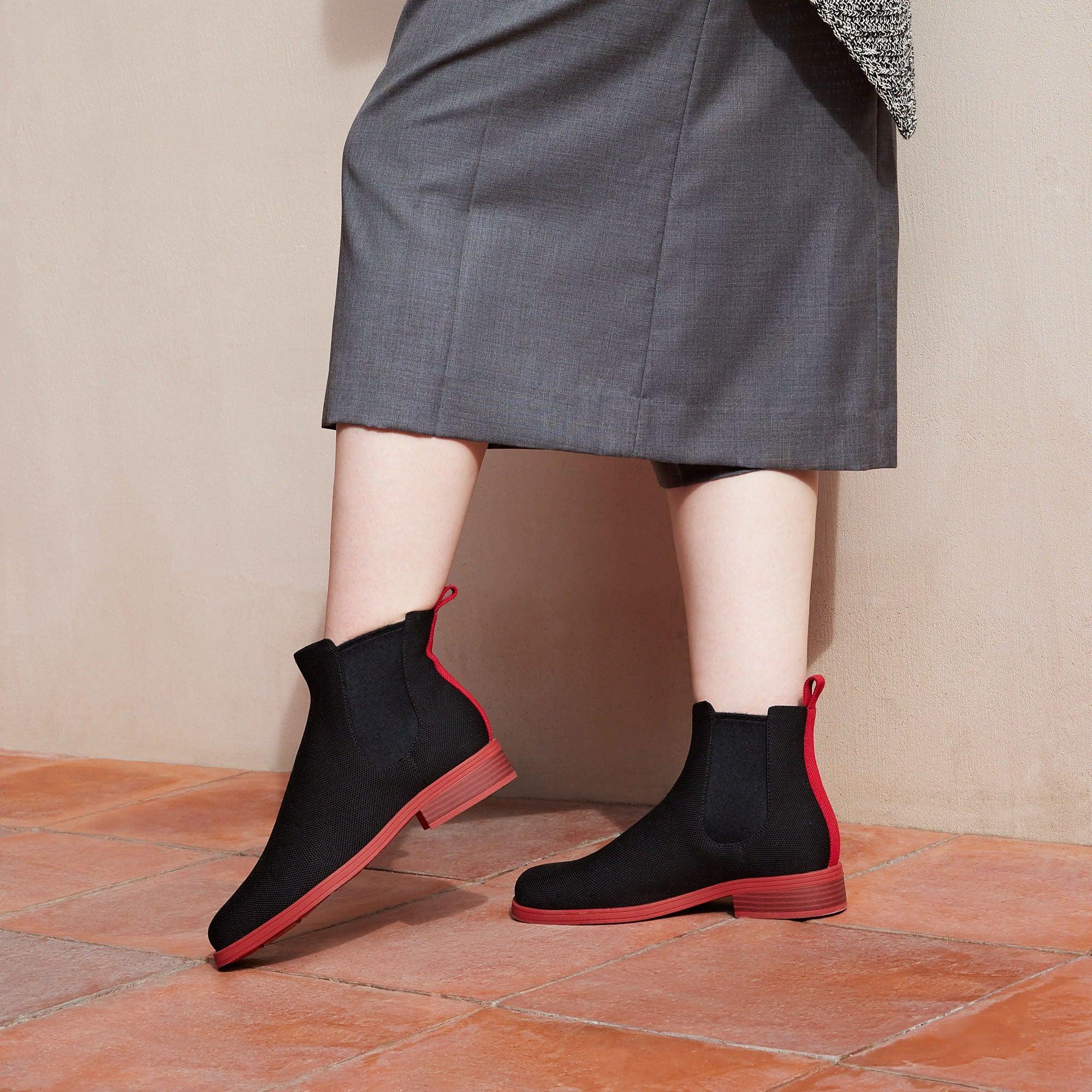 [Clara] スクエアトゥ 撥水加工 アンクルチェルシーブーツ