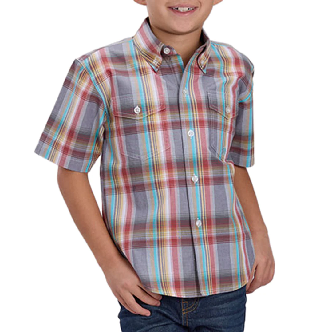 Roper Boys' Plaid  Short Sleeve Button Shirt