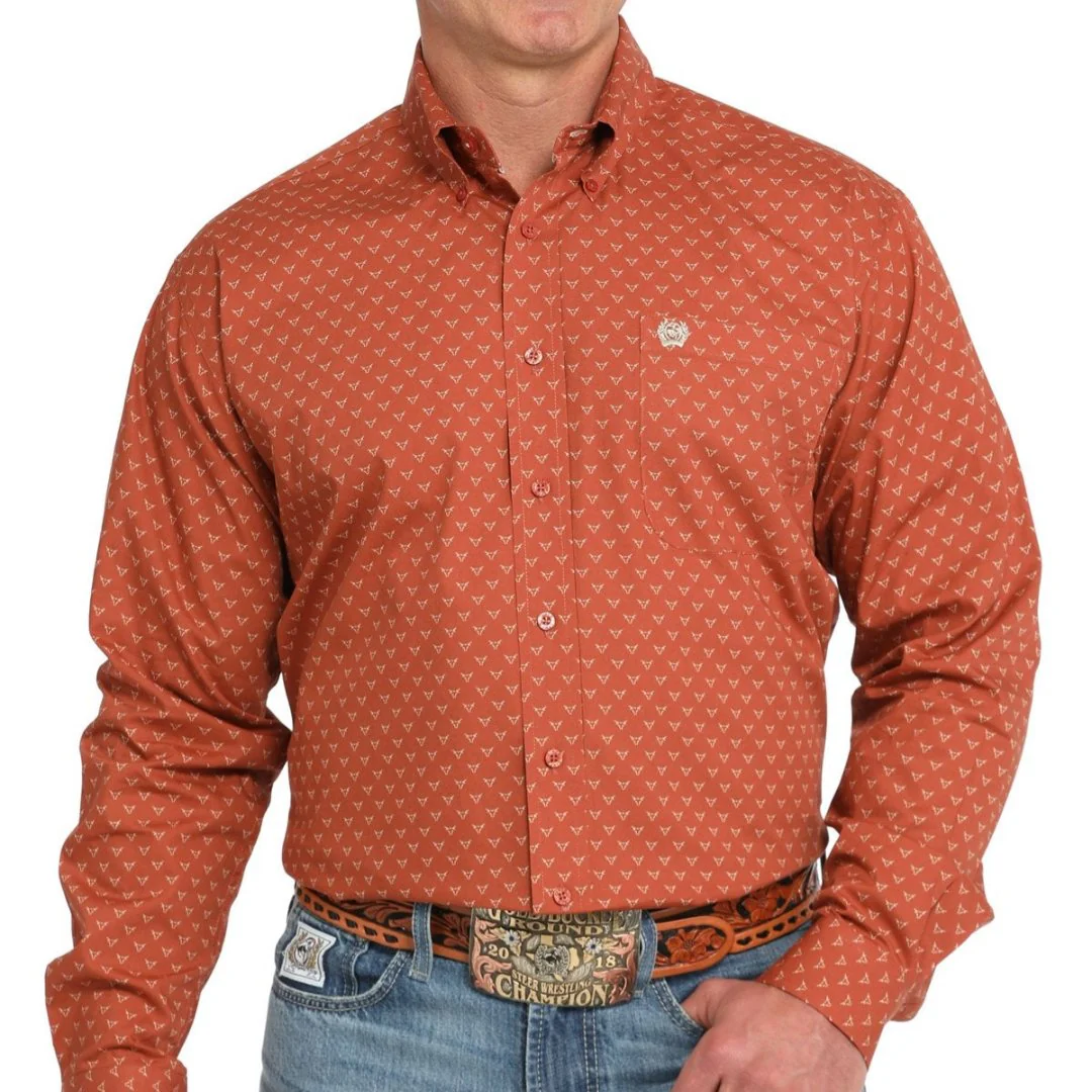 Cinch Men's Steer Print Long Sleeve Button-Down Shirt