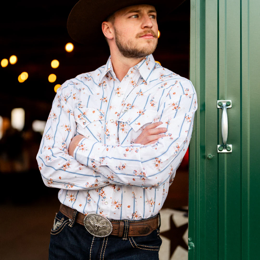 Ely Cattleman Men's Wallpaper Floral Print Long Sleeve Snap Shirt