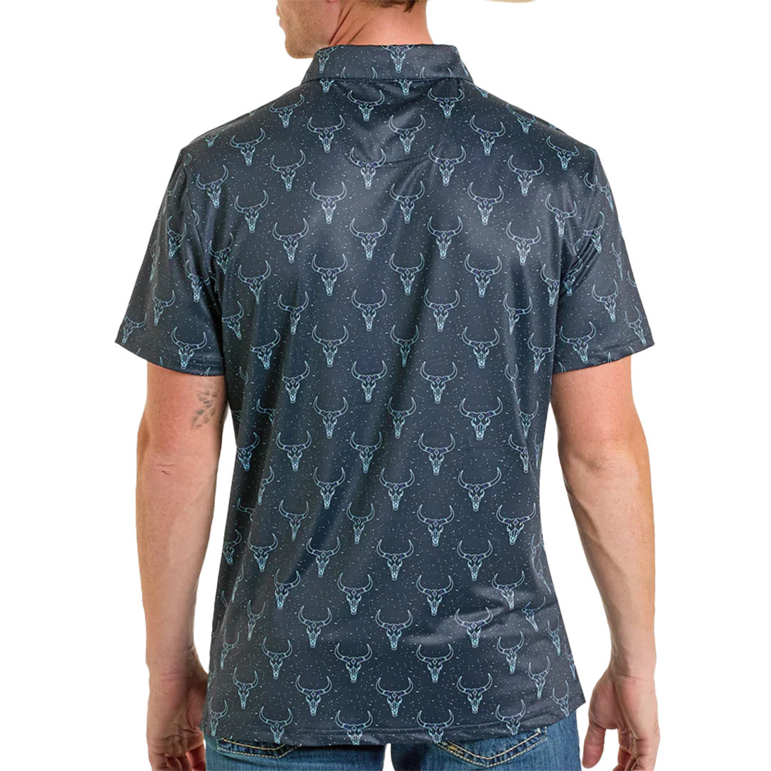 Rock & Roll Denim Men's Longhorn Skulls Print Short Sleeve Polo