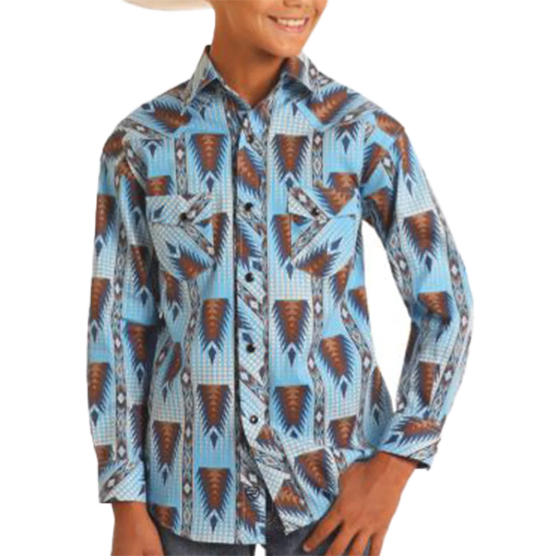 Rock & Roll Denim Boys' Aztec Long Sleeve Snap Shirt