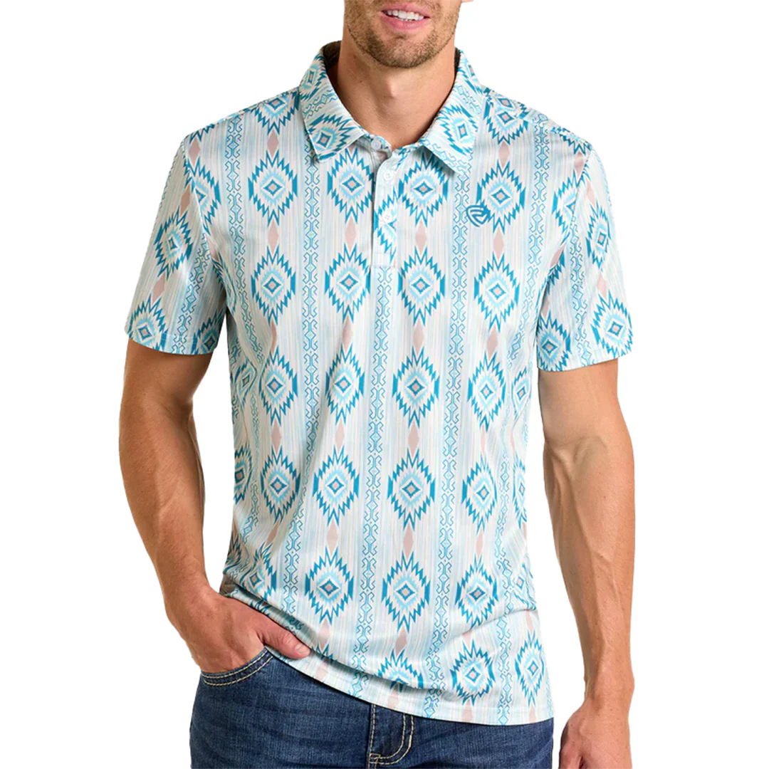 Rock & Roll Denim Men's Caribbean Aztec Printed Polo