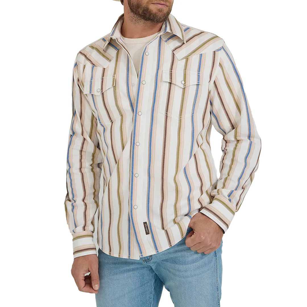 Wrangler Men's Retro Premium Brushpopper Stripe Western Long Sleeve Snap Shirt