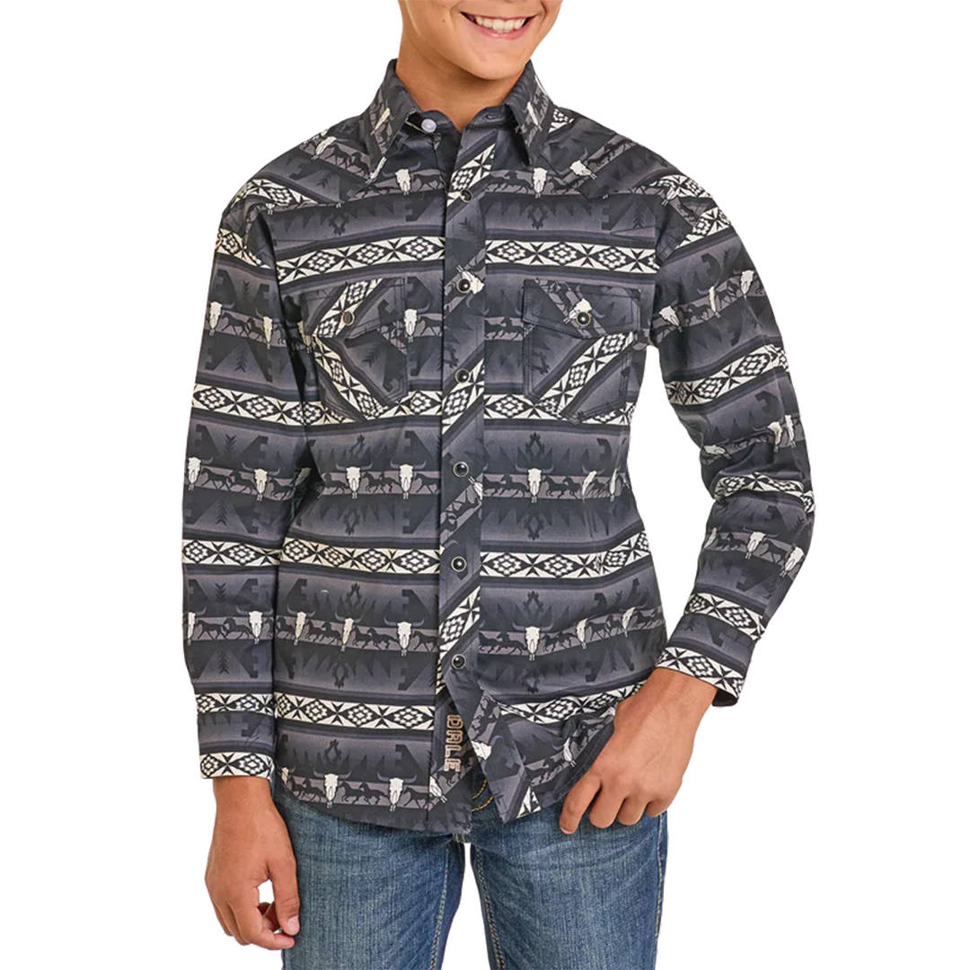 Rock & Roll Denim Boys' Aztec Long Sleeve Snap Shirt