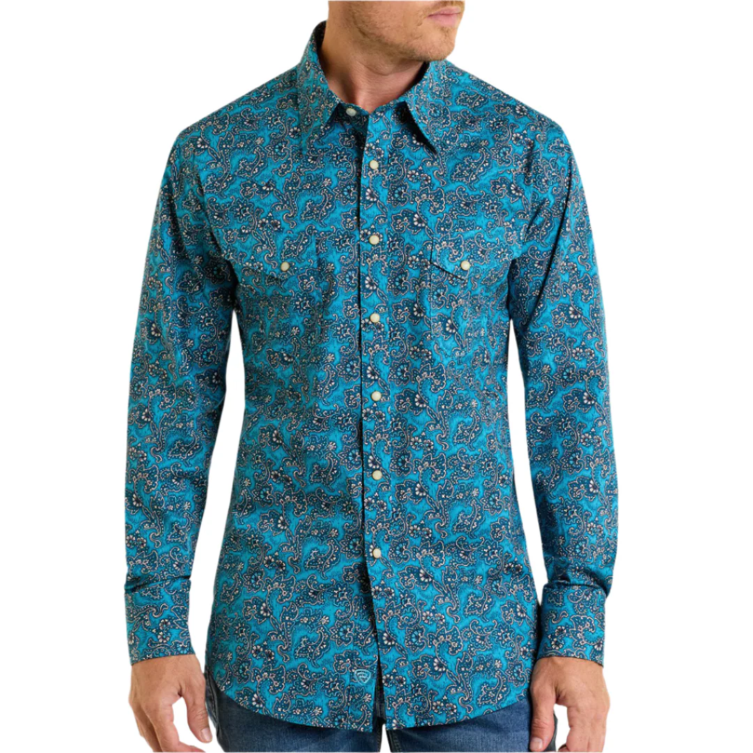 Rock & Roll Denim Men's Paisley Print Long Sleeve Snap Shirt