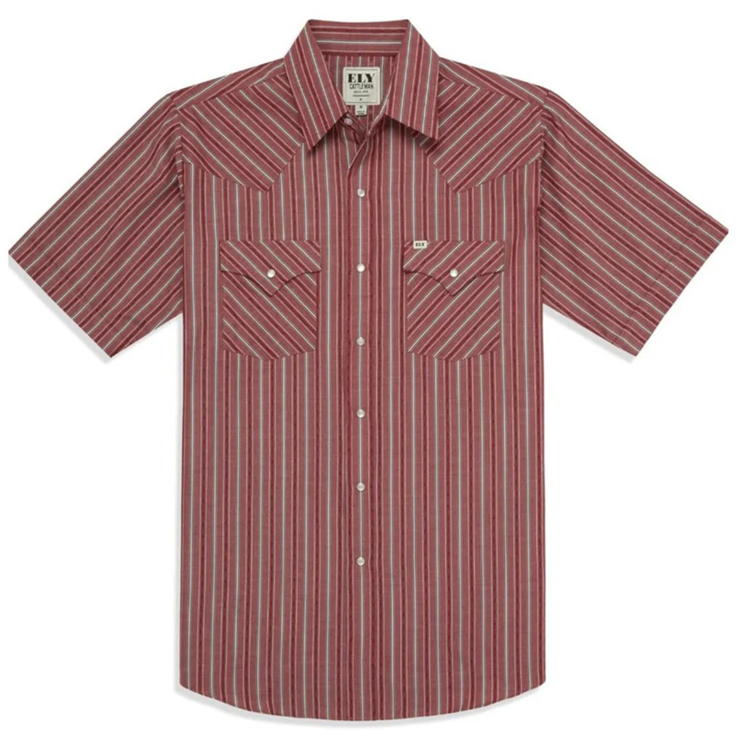 Ely Cattleman Men's Dobby Striped Print Short Sleeve Snap Western Shirt