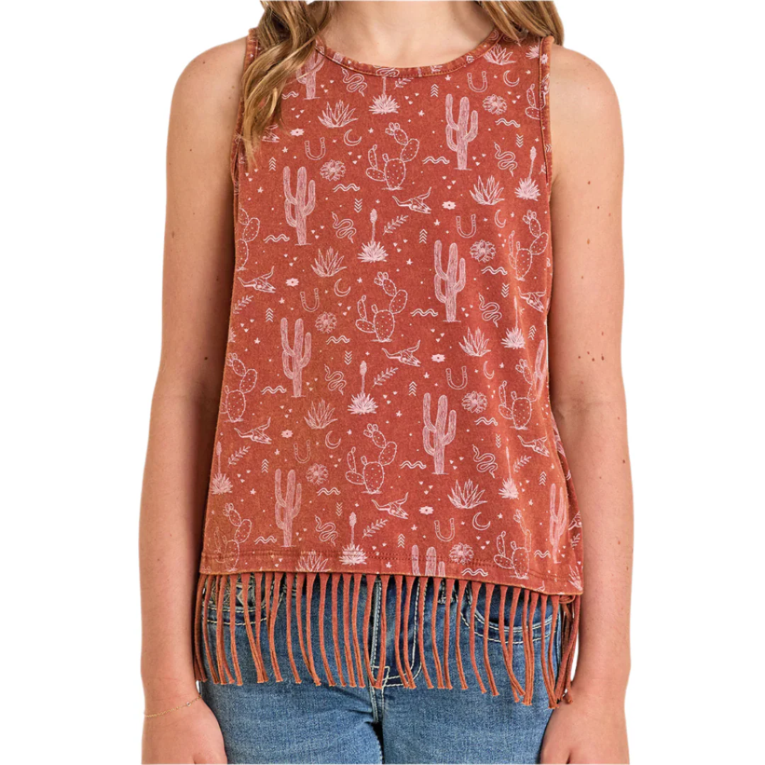 Rock & Roll Cowgirl Girls' Desert Print Fringe Tank