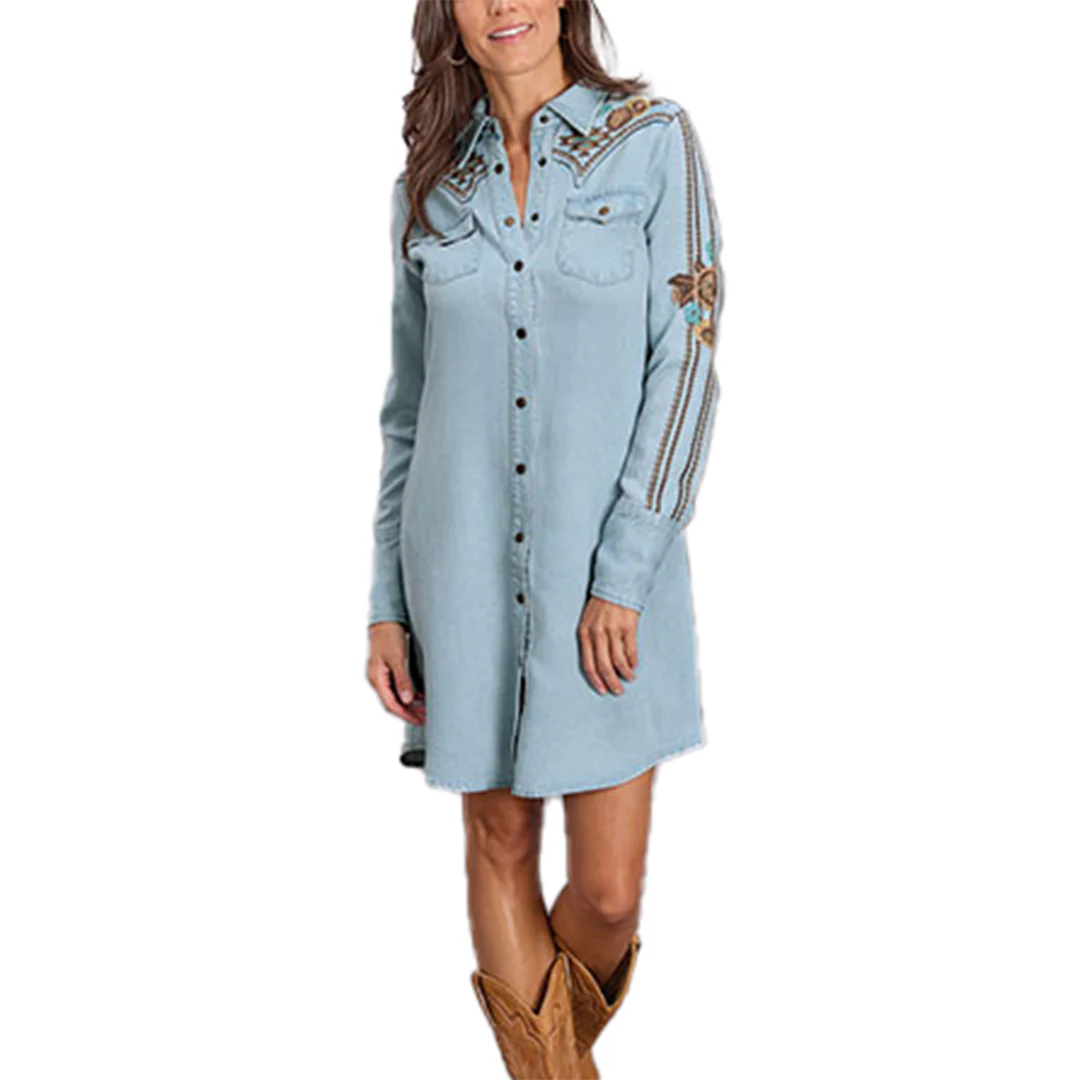 Stetson Women's Embroidered Denim Shirt Dress