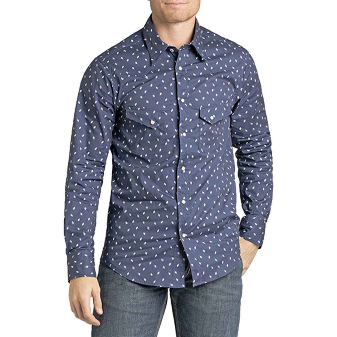 Rock & Roll Denim Men's Geometric Print Long Sleeve Snap Shirt