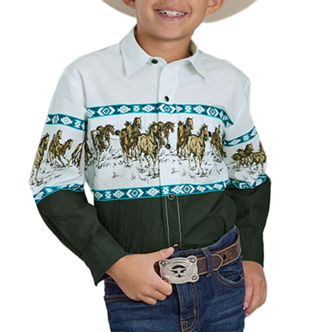 Roper Boys' Horse Border Print Long Sleeve Snap Shirt