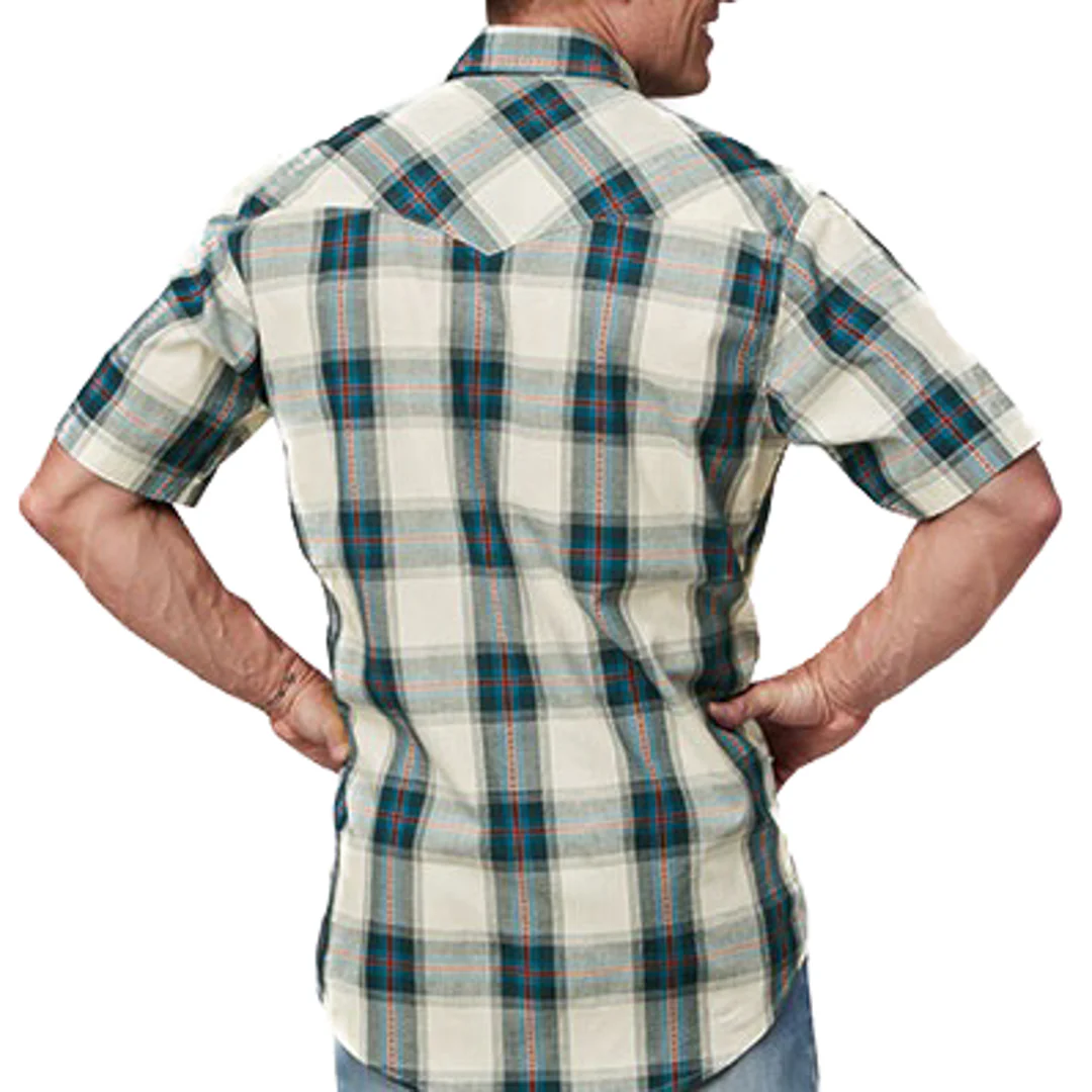 Roper Men's West Made Short Sleeve Tile Plaid Snap Shirt