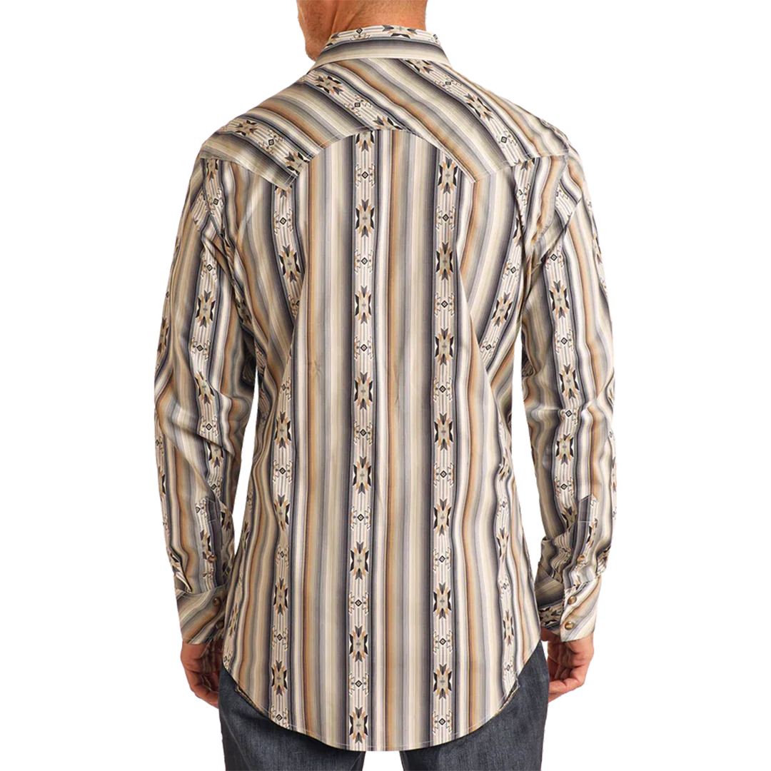 Rock & Roll Denim Men's Striped Aztec Long Sleeve Snap Shirt