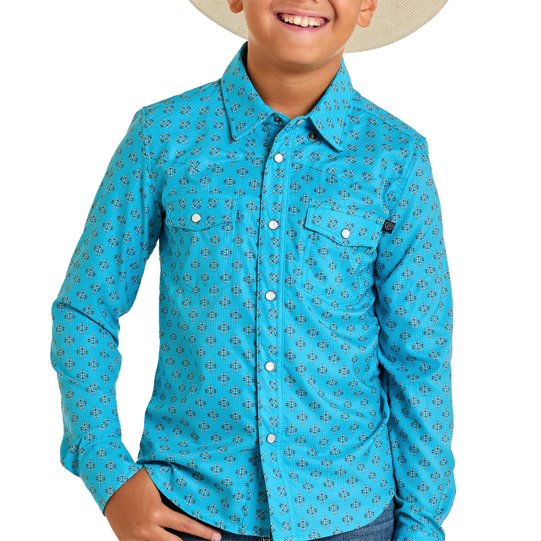 Rock & Roll Denim Boys' Geometric Print Long Sleeve Snap Shirt