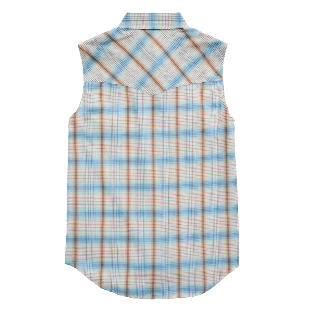 Ely Cattleman Women's Plaid With Bow Embroidery Sleeveless Snap Shirt